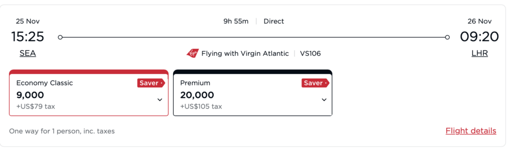 Seattle- London on Virgin Atlantic